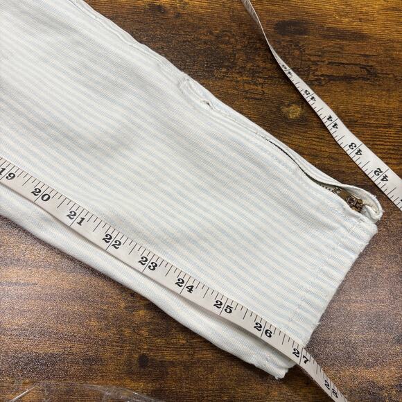 Guess Vintage 25x27 Striped Jeans 80s High Waist Zip Ankle Tapered Blue White - Picture 12 of 14